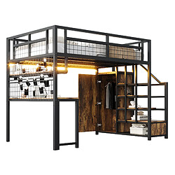 Lit mezzanine 140x200 cm - Modenvie - rangement avec bureau - Noir pas cher
