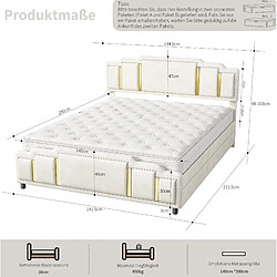 Acheter STILVORA Lit rembourré 140/200 cm beige en velours avec LED et rangements