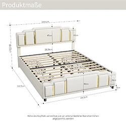 STILVORA Lit rembourré 140/200 cm beige en velours avec LED et rangements pas cher