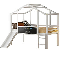 Lit Mezzanine Enfant Modenvie 90x200 cm avec toboggan et tableau - Blanc pas cher