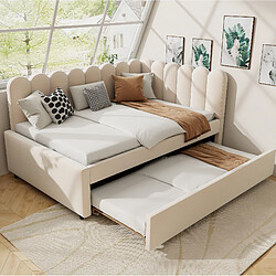 Avis STILVORA Canapé-lit 140/200 cm beige en velours avec lit gigogne et dossier fleur