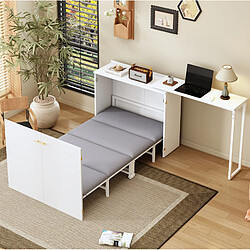 Avis STILVORA Lit escamotable 90/200 cm blanc en métal et bois avec bureau pivotant