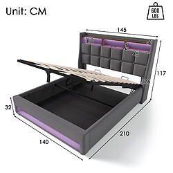 Acheter STILVORA Polsterbett 140/200 cm gris en lin avec LED, USB et coffre relevable