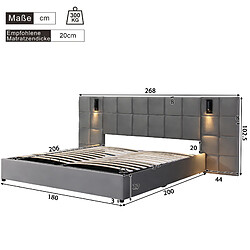 Avis Lit Coffre 180x200 cm - Modenvie - USB et liseuse réglable - Velours gris