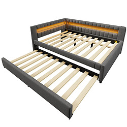 Acheter Lit Gigogne Modenvie 140x200 cm LED USB Type-C sans matelas Gris