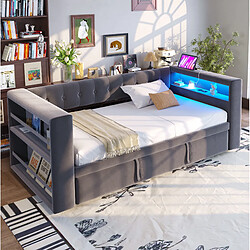 STILVORA Canapé-lit 90/180/190 cm gris foncé en flanelle avec LED et rangement pas cher