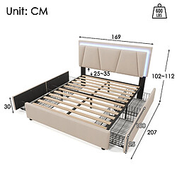 Avis Lit Double 160x200 cm Modenvie LED et tete de lit reglable Beige