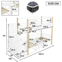 Avis Lit superposé enfant Modenvie 90x200 cm, bureau rabattable, rangement