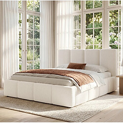 Avis STILVORA Lit rembourré 180/200 cm beige en bouclé avec tête de lit capitonnée