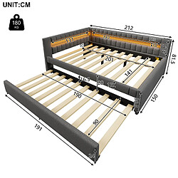 Avis Lit Gigogne Modenvie 140x200 cm LED USB Type-C sans matelas Gris