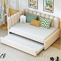 Acheter STILVORA Canapé-lit 140/200 cm beige en velours avec lit gigogne et dossier fleur