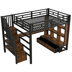 Acheter Lit mezzanine 140x200 cm - Modenvie - bureau, rangement, LED - Noir