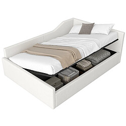 Lit Coffre 140x200 cm Modenvie rangement Beige sans matelas pas cher