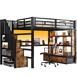 Lit mezzanine 140x200 cm - Modenvie - bureau, rangement, LED - Noir pas cher