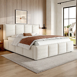 Avis STILVORA Lit capitonné 160/200 cm beige en bouclé avec tête de lit rembourrée
