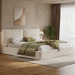 Avis STILVORA Lit double 180/200 cm beige en velours côtelé avec rangement hydraulique