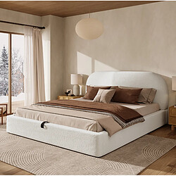 Avis STILVORA Lit coffre 180/200 cm beige en bouclé avec tête de lit rembourrée