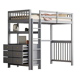 Lit Mezzanine Enfant 90x200 cm Modenvie rangement escalier securise Gris pas cher