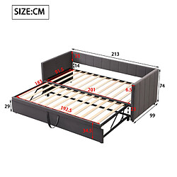 STILVORA Canapé-lit 200/90 cm gris en tissu rembourré avec lit extensible pas cher