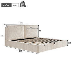 Acheter STILVORA Lit double 180/200 cm beige en velours côtelé avec rangement hydraulique
