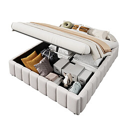 Lit Coffre 140x200 cm - Modenvie - rangement hydraulique sans tête de lit - Beige pas cher
