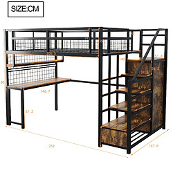 Avis Lit mezzanine 140x200 cm - Modenvie - rangement avec bureau - Noir