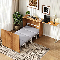 Avis STILVORA Lit escamotable 90/200 cm naturel en métal et bois avec bureau pivotant