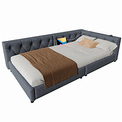 Lit Banquette 90x200 cm Modenvie LED USB Type-C sans matelas Lin Gris pas cher