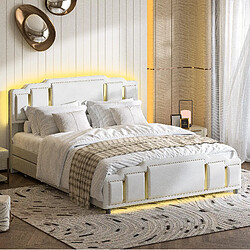 Avis STILVORA Lit rembourré 140/200 cm beige en velours avec LED et rangements