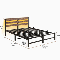Avis Lit Double 140x200 cm Modenvie LED USB rangement Noir et marron sans matelas