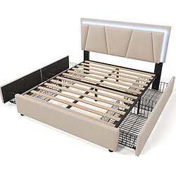 Acheter Lit Double 160x200 cm Modenvie LED et tete de lit reglable Beige