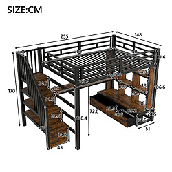 Avis Lit mezzanine 140x200 cm - Modenvie - bureau, rangement, LED - Noir