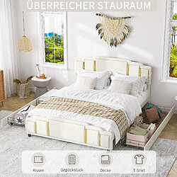 Avis STILVORA Lit capitonné 160/200 cm beige en velours avec tiroirs et bande LED