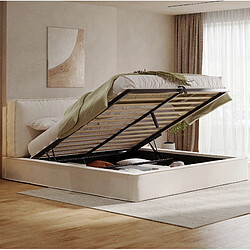 Avis STILVORA Lit coffre 160/200 cm beige en Chenille avec tête de lit capitonnée