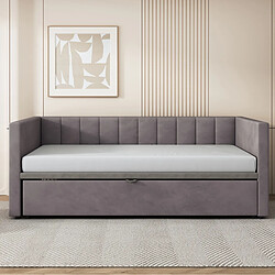 Acheter STILVORA Canapé-lit 200/90 cm gris en tissu rembourré avec lit extensible