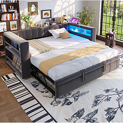 Avis STILVORA Canapé-lit 90/180/190 cm gris foncé en flanelle avec LED et rangement