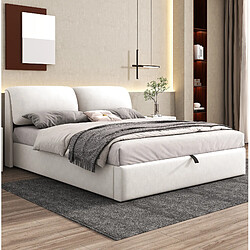 Avis STILVORA Lit rembourré 180/200 cm beige en velours avec 3 tiroirs et coffre