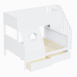 Acheter Lit Superposé Modenvie 90x200 140x200 rangement escalier blanc