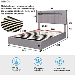 Acheter STILVORA Lit rembourré 140/200 cm gris en tissu avec LED, Bluetooth et USB