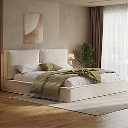 Avis STILVORA Lit double 160/200 cm beige en chenille avec tête de lit rembourrée