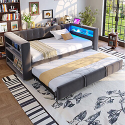 Acheter STILVORA Canapé-lit 90/180/190 cm gris foncé en flanelle avec LED et rangement