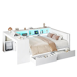 Lit Double 140x200 cm Modenvie rangement LED Blanc pas cher