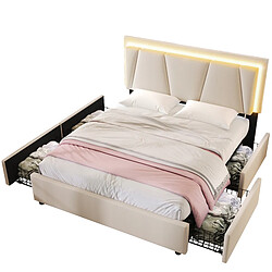 Lit Double 160x200 cm Modenvie LED et tete de lit reglable Beige pas cher