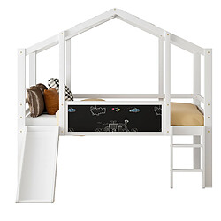 Acheter Lit Mezzanine Enfant Modenvie 90x200 cm avec toboggan et tableau - Blanc
