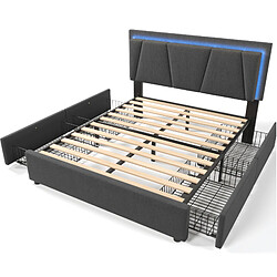 Acheter Lit Double Modenvie 160x200 cm avec LED et tête de lit réglable Gris