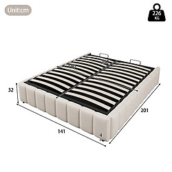Avis Lit Coffre 140x200 cm - Modenvie - rangement hydraulique sans tête de lit - Beige