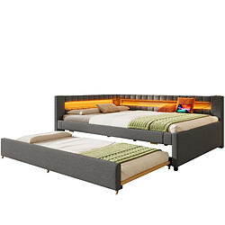 Lit Gigogne Modenvie 140x200 cm LED USB Type-C sans matelas Gris pas cher