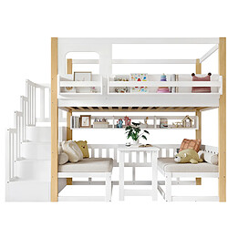Lit superposé enfant Modenvie 90x200 cm, bureau rabattable, rangement pas cher