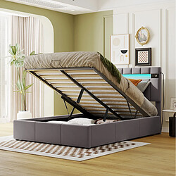 Avis STILVORA Lit rembourré 140/200 cm gris en tissu avec LED, Bluetooth et USB