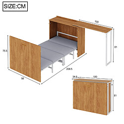 STILVORA Lit escamotable 90/200 cm naturel en métal et bois avec bureau pivotant pas cher
